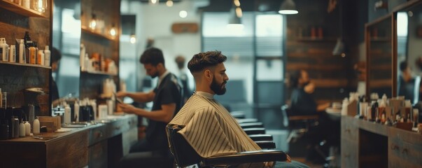 Fototapeta premium A professional hairstylist's salon with tools, mirrors, and clients receiving premium services, 4k photo.