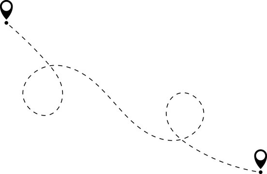 Route icon. Two points with dotted path and location pin. Route location icon two pin sign and dotted line.