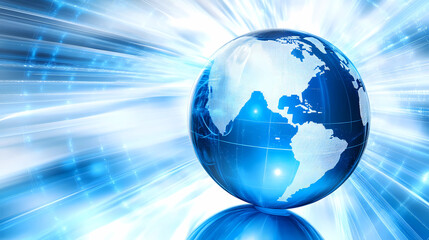 Global Network Connection: Abstract Blue Digital Globe with Dynamic Light Streaks and Data Flow, Representing Worldwide Communication and High-Speed  
