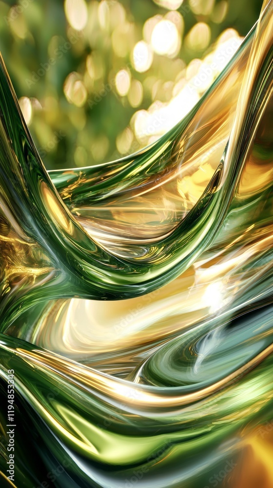 Aufkleber Vibrant olive waves flow and blend together, creating a mesmerizing display of dynamic textures and colors. Light reflects and refracts, enhancing the fluid artistry of this abstract composition