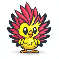 Fototapeta premium Adorable Cartoon Chick With Red Wings And Crest