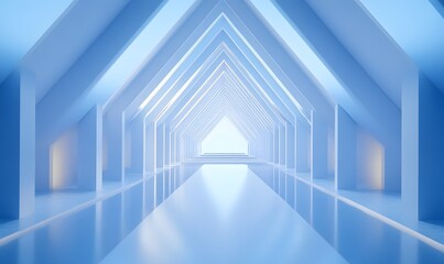 Obraz premium Abstract blue architectural tunnel with reflective floor.