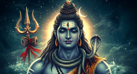 Mahadev with Crescent Moon and Radiant Glow