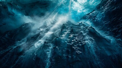 Underwater waves surge beneath the surface in a captivating blue ocean view