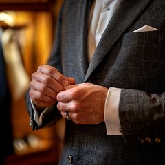 Fototapeta premium man dressed in his wedding suit preparing for the wedding ceremony