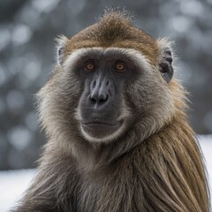 Obraz premium A majestic baboon sitting calmly on a white background.