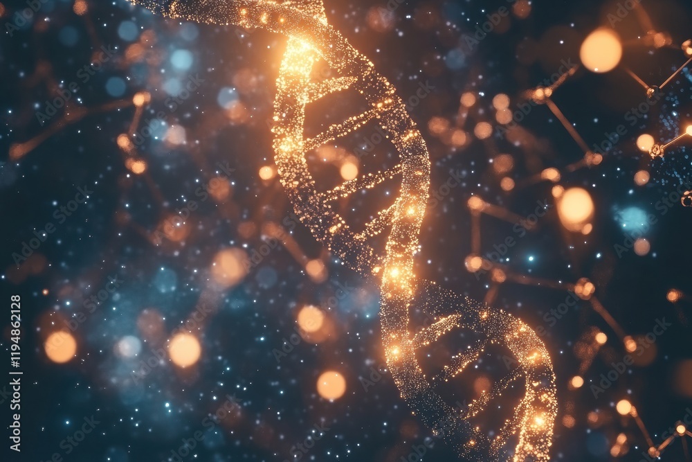 Poster Glowing DNA double helix surrounded by molecular connections in a vibrant scientific exploration. Generative AI