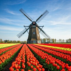 windmill and tulips