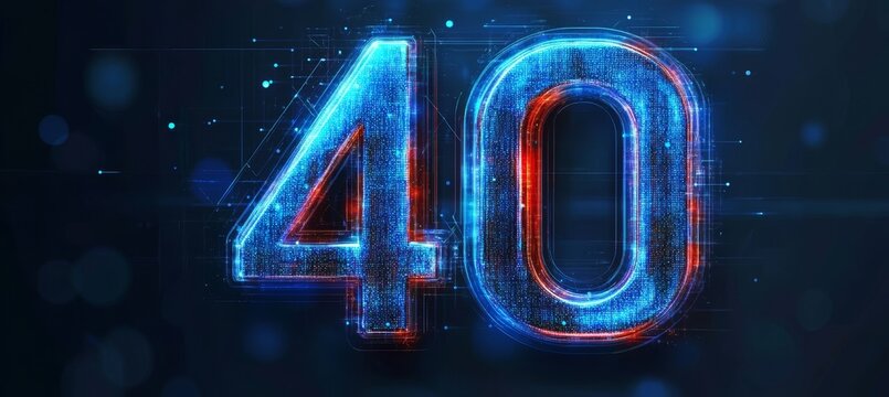 Glowing Digital Number 40 on a Futuristic Abstract Background for Anniversaries and Celebrations - Powered by Adobe