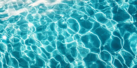 Pristine turquoise water with shimmering wave patterns and light reflections creating an abstract design, ideal for backgrounds and serene visuals.