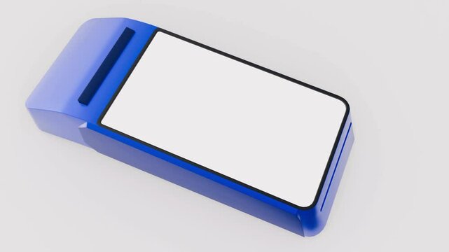 A 3D animation of a credit card inserted into a blue card reader, emphasizes the act of using credit cards for transactions.