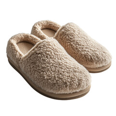 Cozy Beige Slippers for Relaxation and Comfort Isolated on transparent background