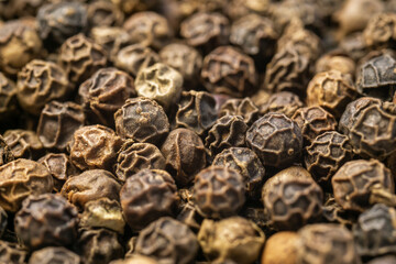 black pepper seeds, peppercorn spice close up, macro photo