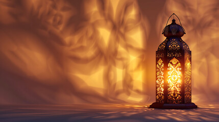 Fototapeta premium Ornamental Arabic lantern with the burning candle