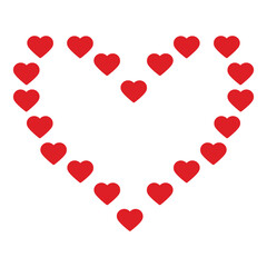 Heart shaped hearts Contour heart Frame border in trendy red. St Valentines Copy space Template idea