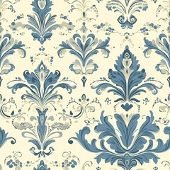 Seamless vintage floral pattern with baroque-style ornaments and elegant symmetry, ideal for fabric prints, upholstery, or luxury home decor.