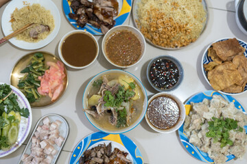 Many kind of Thai food in home. Top view