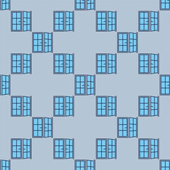 Opened Window vector blue modern seamless pattern
