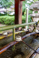 Temizuya with Fountain and Ladles to wash hands at Zojo-Ji Temple, Tokyo, Japan