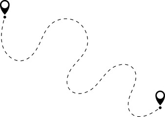 Route icon - two points with dotted path and location pin. Route location icon two pin sign and dotted line. Travel vector icon. Travel from start point and dotted line tracing.