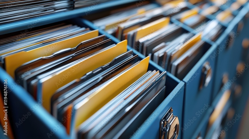 Poster organized file cabinet storage with colorful folders and documents showcasing the importance of onli