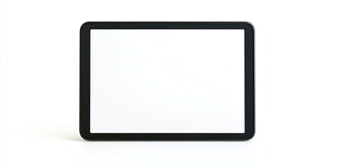 Blank screen tablet device isolated on a white backdrop black frame centered with soft shadows minimalistic design ideal for mockups