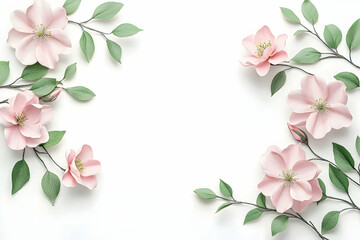 Delicate floral design with pink flowers and green leaves for a soft and charming look --ar 3:2 - Image #4 @Celeste
