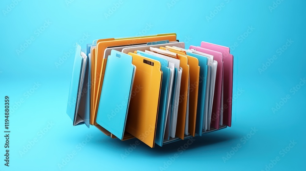 Poster colorful file folders in a dynamic arrangement representing online documentation and database manage
