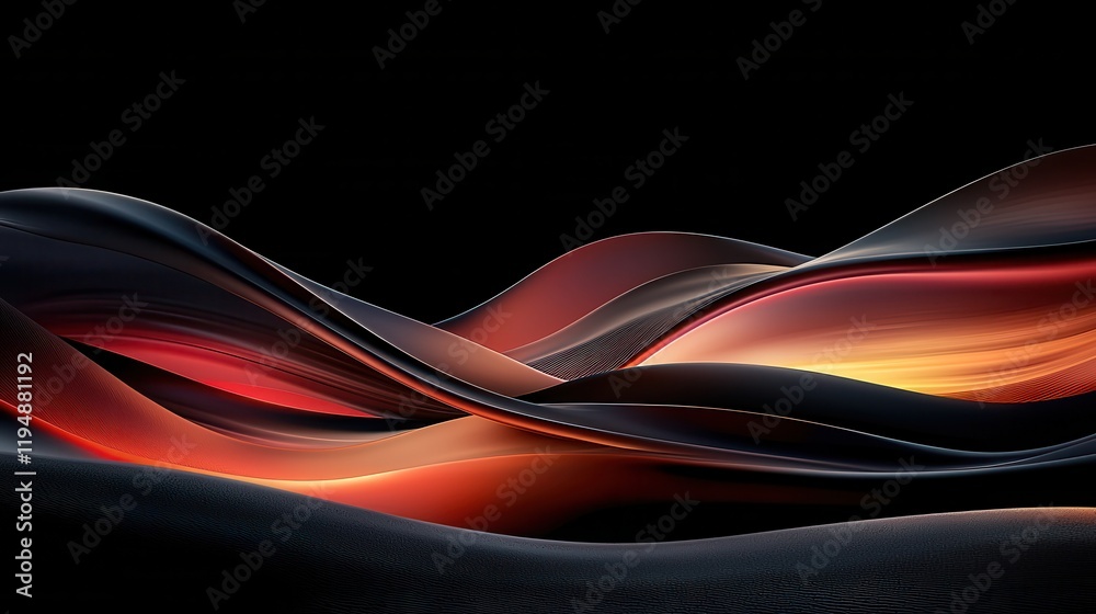 Poster dynamic arcs of glowing light flowing in s-curve design abstract art black background conceptual vie