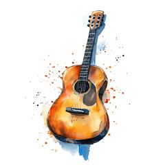A watercolor illustration of Guitar Music, isolated on a white background. Guitar Music vector.

