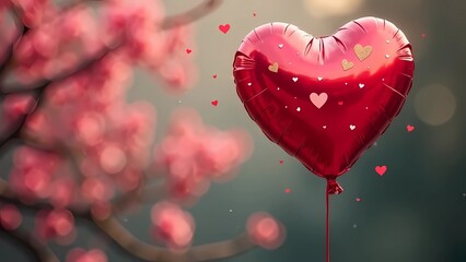 Obraz premium A heart-shaped balloon floats gently in the air, radiating love and joy on Valentine's Day and International Women's Day