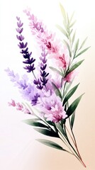 Naklejka premium Delicate lavender and lilac sprigs in minimalist style floral art peaceful environment soft color palette