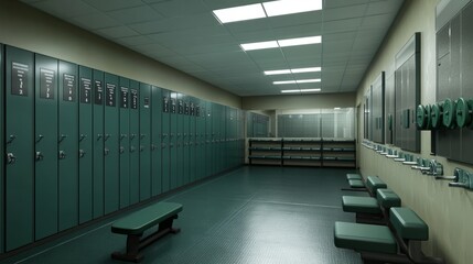 Modern gym locker room interior with clean lines, functional layout, and AI-generated architectural visualization for a sophisticated look