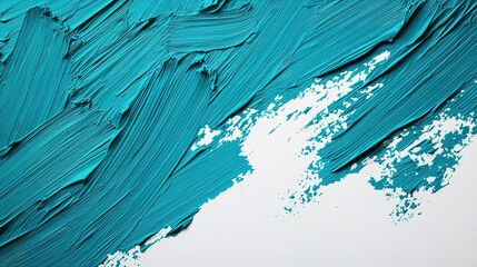 A vibrant teal paint stroke on a textured white background, showcasing artistic flair and color contrast.
