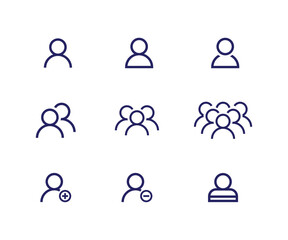 User icons, Group of people or group of users. Group icon, people icon set in trendy flat style. Users, People, Human, Person, Organization icon set. User profile login or access authentication icon.