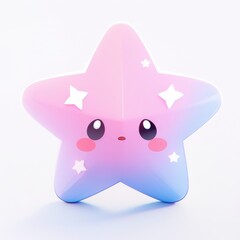 Cute sad star shining. star characters in neon design. Pink and blue gradient star isolated on white background. holographic icon in minimalistic design. stickers with 3D render of stars.