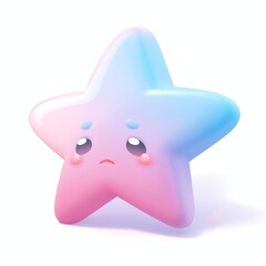 Cute sad star shining. star characters in neon design. Pink and blue gradient star isolated on white background. holographic icon in minimalistic design. stickers with 3D render of stars.