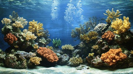 Naklejka premium Vibrant coral reef scene showcasing diverse marine life.