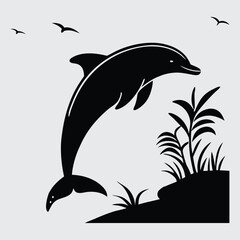 Naklejka premium Dolphin image silhouette vector art and illustration