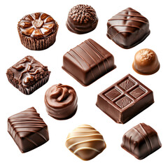 Obraz premium Assorted Gourmet Chocolate Collection on Dark Background Isolated on transparent background
