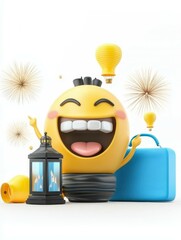 Naklejka premium Chines New Year concept. Cheerful cartoon character with lantern and decorations, radiating joy and positivity.