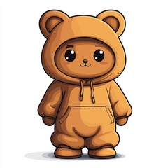 Fototapeta premium Adorable Brown Bear Wearing a Hoodie Jumpsuit