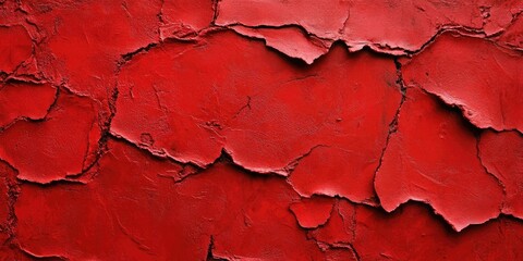 Obraz premium Cracked red plaster texture background with deep shadows and varying shades of red creating an abstract construction design aesthetic.
