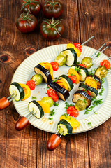 Skewers of colorful vegetables.