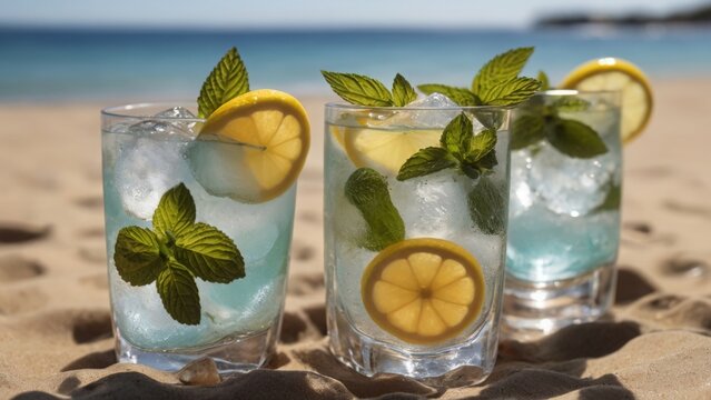 mahito summer cooling drink with mint lemon and ice