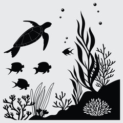 Underwater life image silhouette vector art and illustration