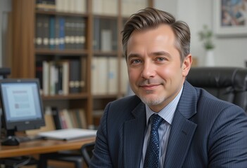 Naklejka premium Portrait of a business man sitting in an office. hd image