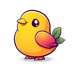 Fototapeta premium A Cute Yellow Bird Illustration With Green Leaves