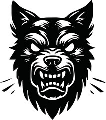 Fototapeta premium Angry Dog head vector silhouettes illustration design, isolated white background. Logo type, Tee shirt, statue design illustration vector.