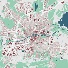 Map of Orebro, Sweden. Detailed city map with buildings, municipality area.